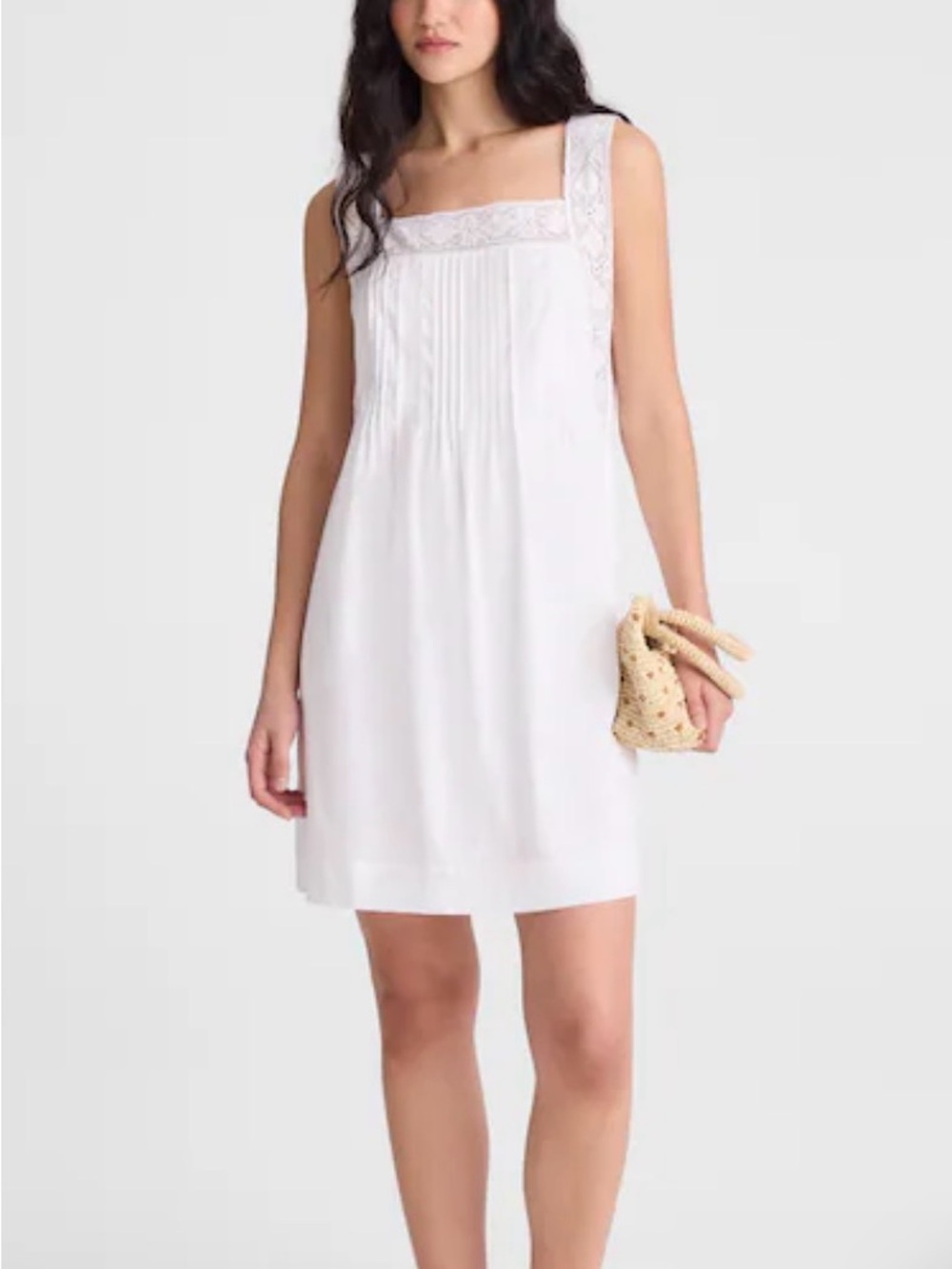 Madewell Sophie White Lace-Trim Square-Neck dress Cotton SzS NWT